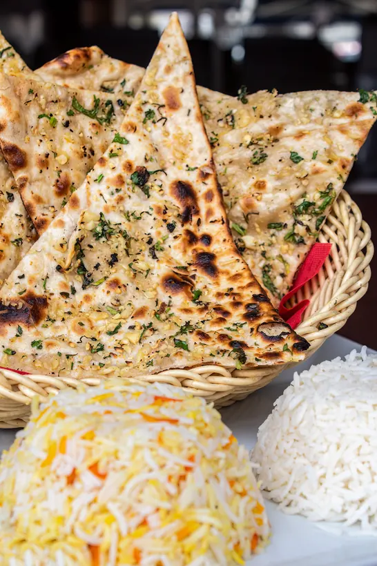 Naan and curry spread at Gill's Restaurant Gibraltar